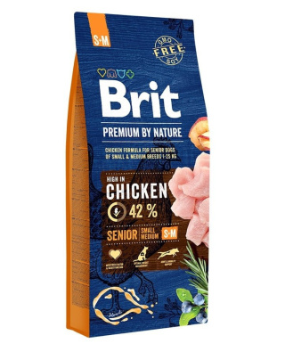 Brit Premium By Nature Senior Small-Medium Kurczak 15 kg - dla psów starszych ras średnich i małych